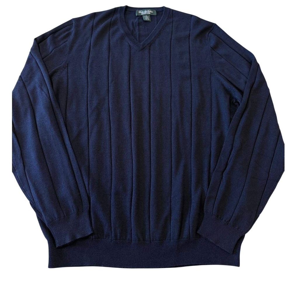 Brooks Brothers Country Club Navy Merino Wool Silk V-Neck Sweater XL
